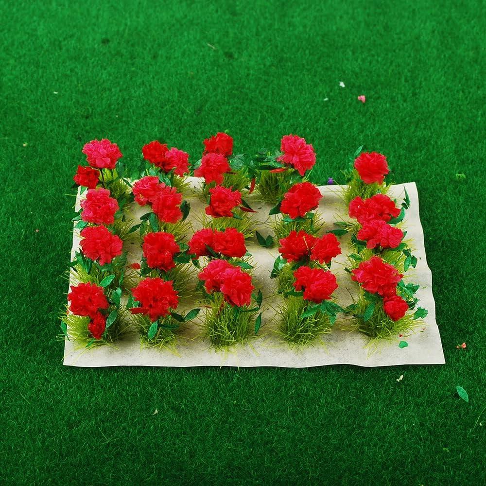 NWFashion 40PCS Miniature Colorful Flower Cluster Groups Grass Tufts Miniature Static Scenery Model (Red)