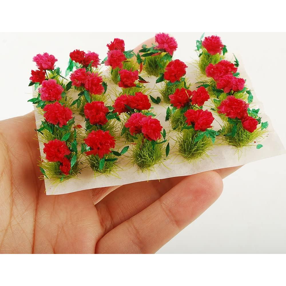 NWFashion 40PCS Miniature Colorful Flower Cluster Groups Grass Tufts Miniature Static Scenery Model (Red)