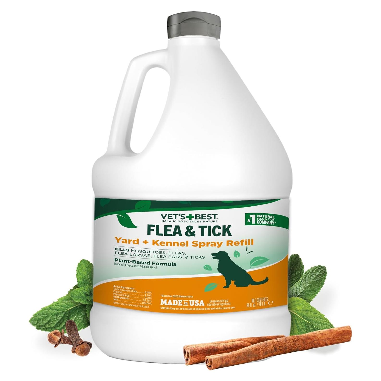 Vet's Best Flea and Tick Yard and Kennel Spray – Natural Yard Treatment for Fleas, Ticks and Mosquitoes – Plant and Pet Safe Outdoor Spray with Certified Natural Oils – Made in USA – 96 oz Refill