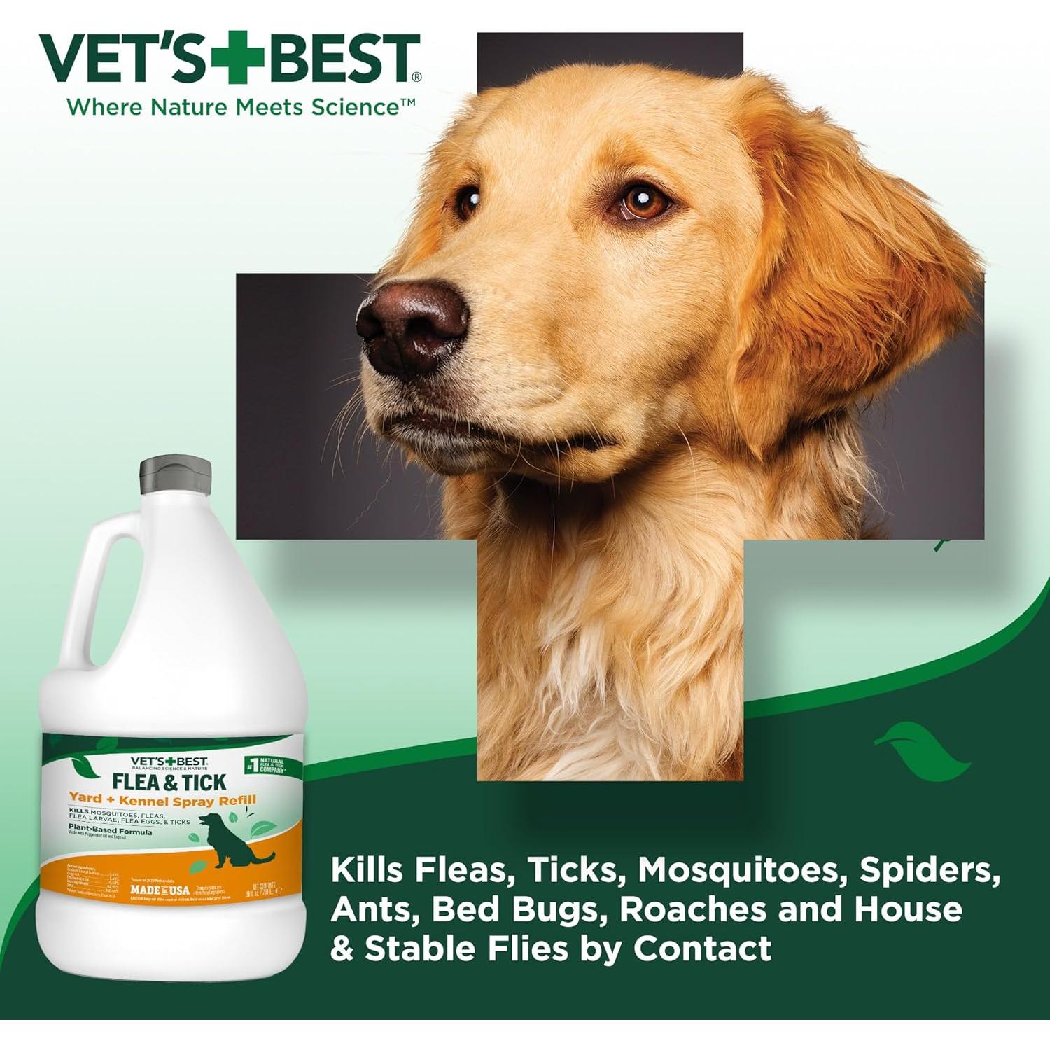 Vet's Best Flea and Tick Yard and Kennel Spray – Natural Yard Treatment for Fleas, Ticks and Mosquitoes – Plant and Pet Safe Outdoor Spray with Certified Natural Oils – Made in USA – 96 oz Refill