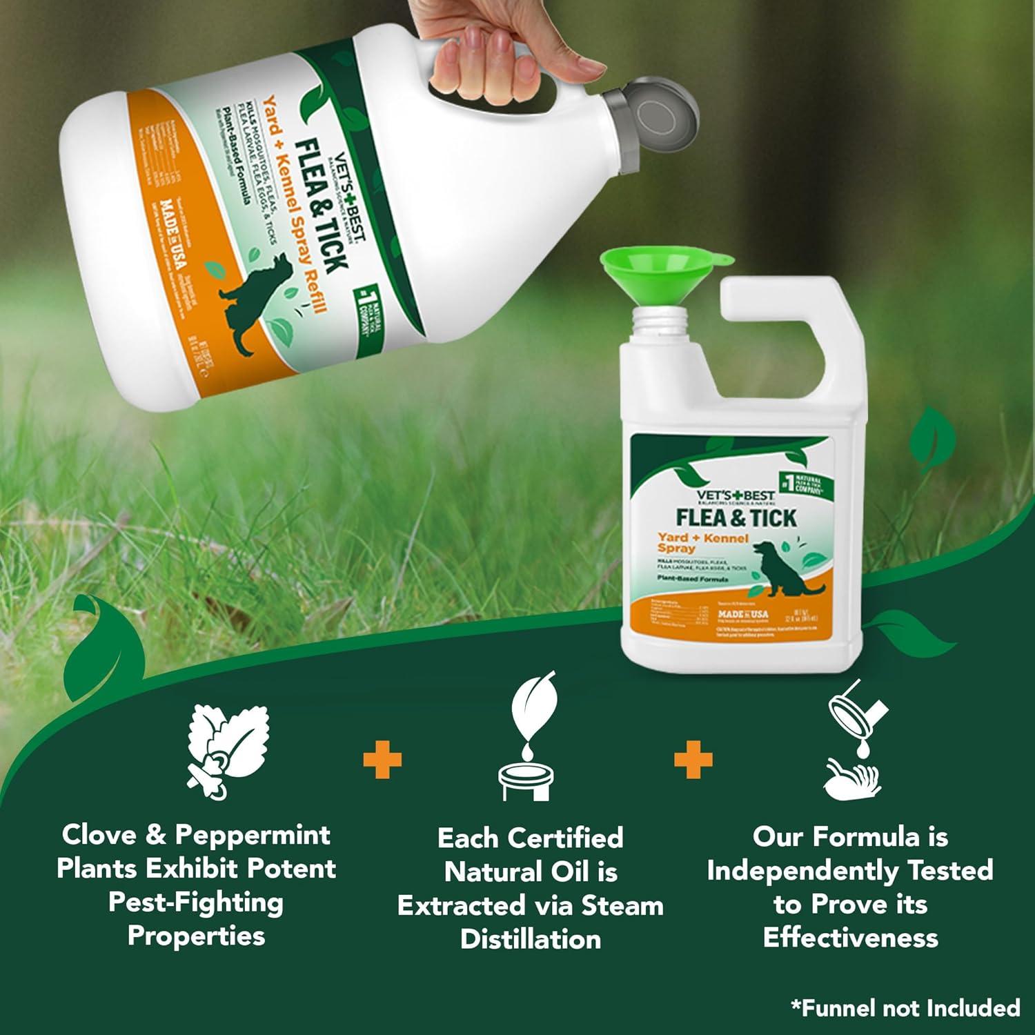 Vet's Best Flea and Tick Yard and Kennel Spray – Natural Yard Treatment for Fleas, Ticks and Mosquitoes – Plant and Pet Safe Outdoor Spray with Certified Natural Oils – Made in USA – 96 oz Refill