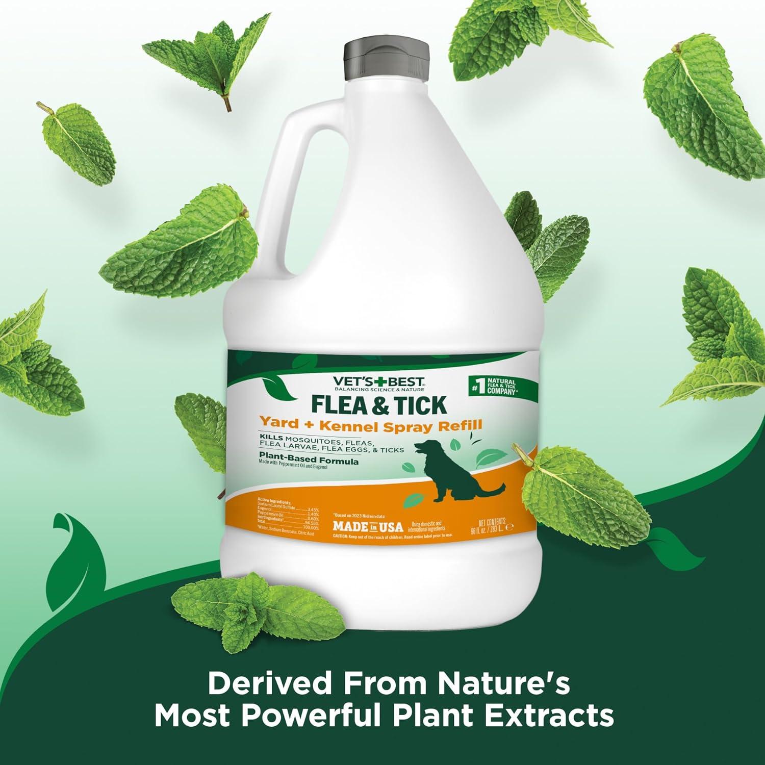 Vet's Best Flea and Tick Yard and Kennel Spray – Natural Yard Treatment for Fleas, Ticks and Mosquitoes – Plant and Pet Safe Outdoor Spray with Certified Natural Oils – Made in USA – 96 oz Refill