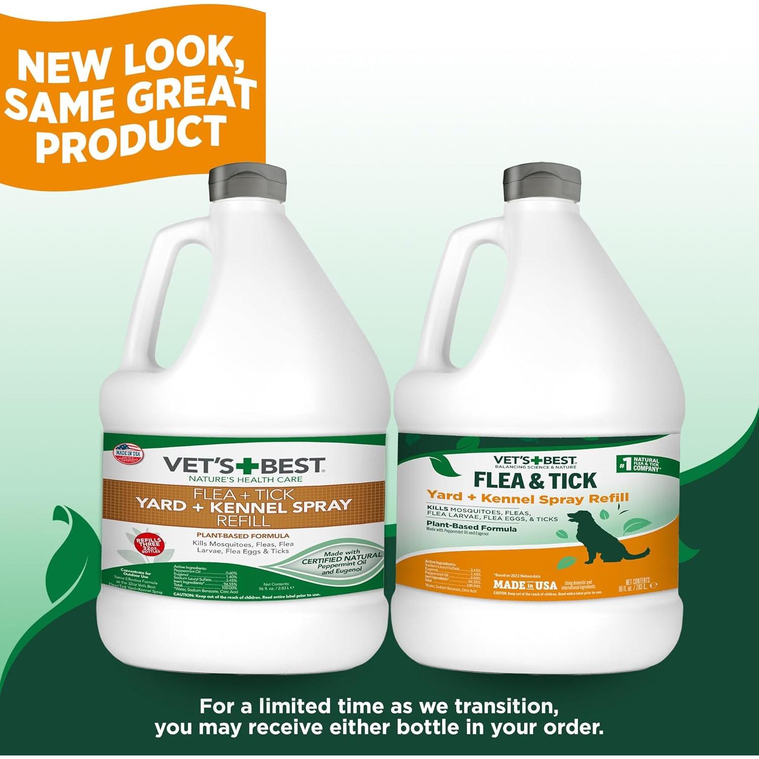 Vet's Best Flea and Tick Yard and Kennel Spray – Natural Yard Treatment for Fleas, Ticks and Mosquitoes – Plant and Pet Safe Outdoor Spray with Certified Natural Oils – Made in USA – 96 oz Refill