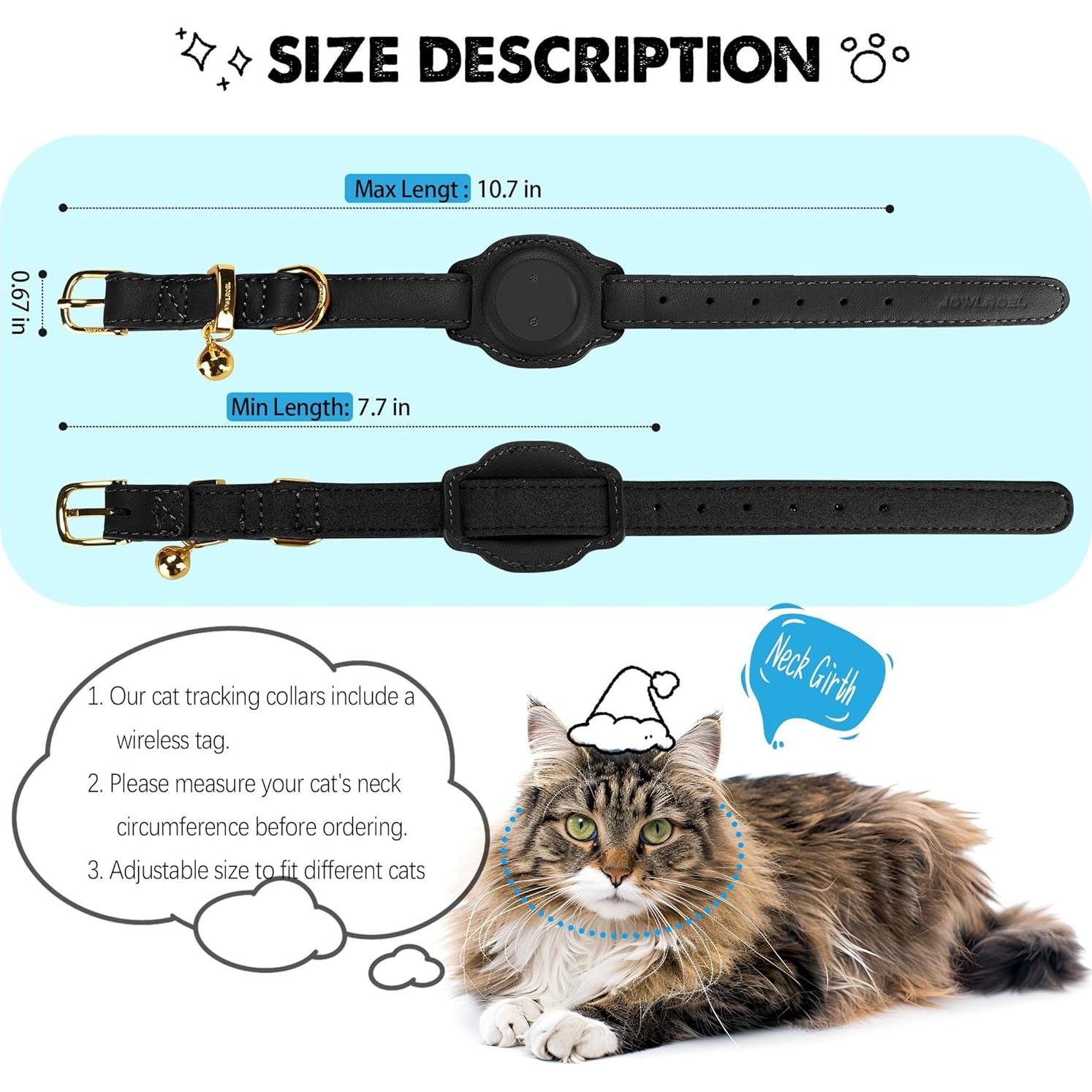 Rastreador GPS para Gatos Jowlroel con Collar de Cuero Negro
