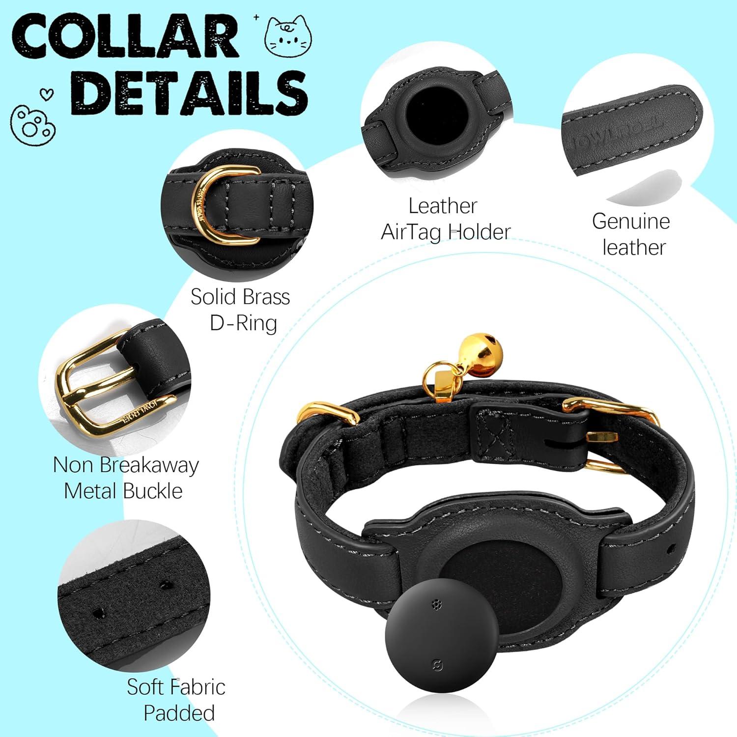 Rastreador GPS para Gatos Jowlroel con Collar de Cuero Negro