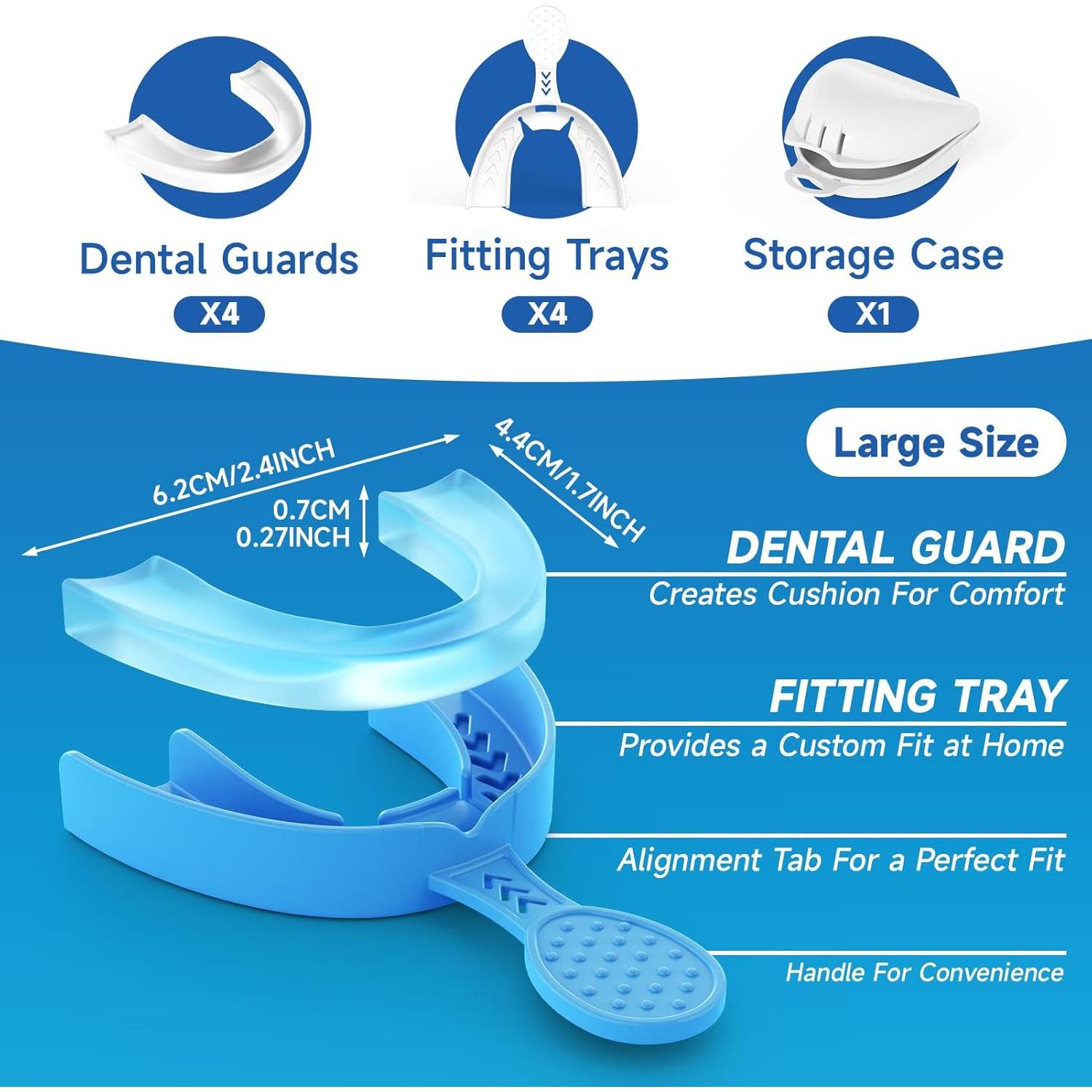 Upgraded Mouth Guards for Grinding Teeth at Night, 4 Pack,Standard Size, Professional Night Guard with Fitting Tray, Comfortable Mouth Guard for Clenching Teeth at Night