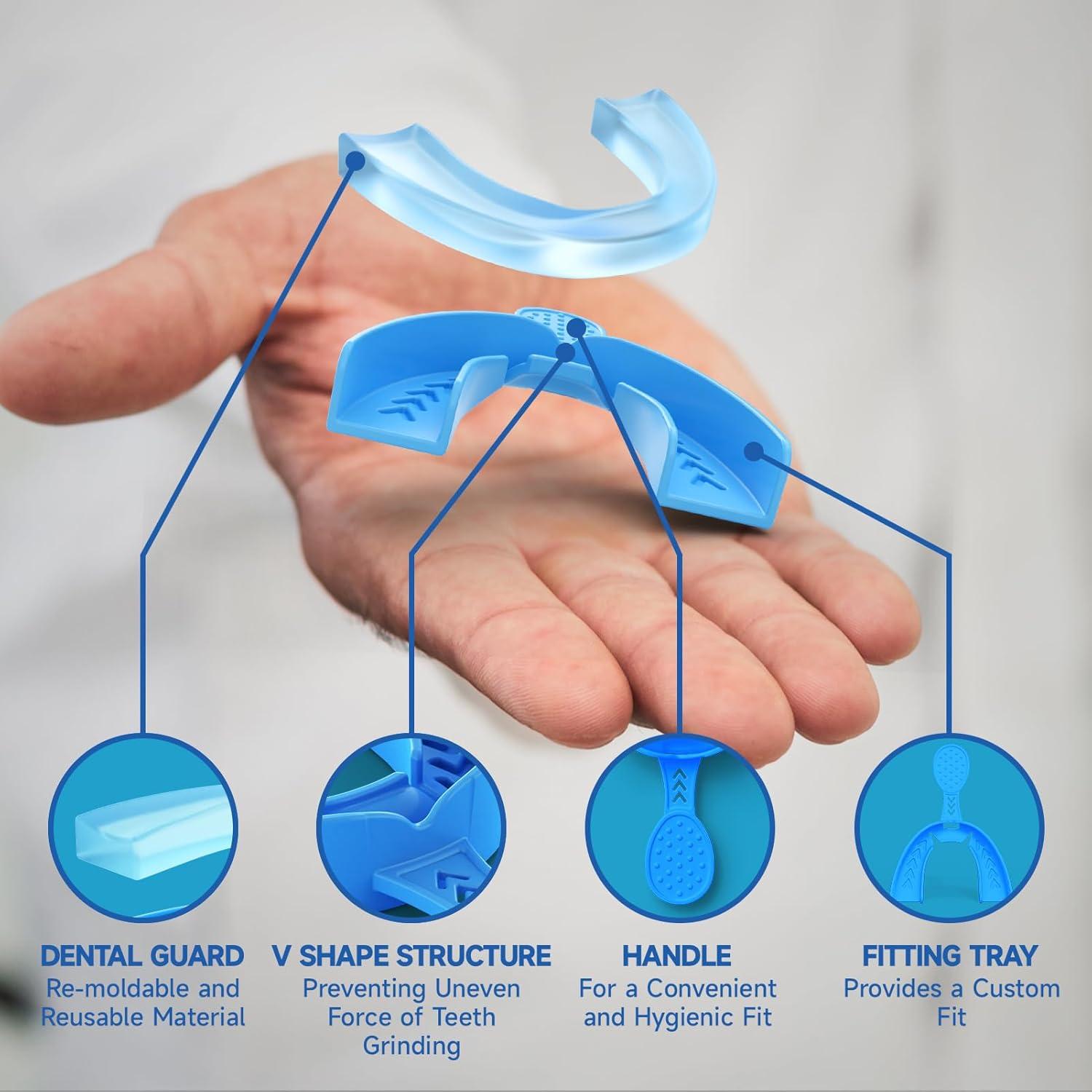 Upgraded Mouth Guards for Grinding Teeth at Night, 4 Pack,Standard Size, Professional Night Guard with Fitting Tray, Comfortable Mouth Guard for Clenching Teeth at Night