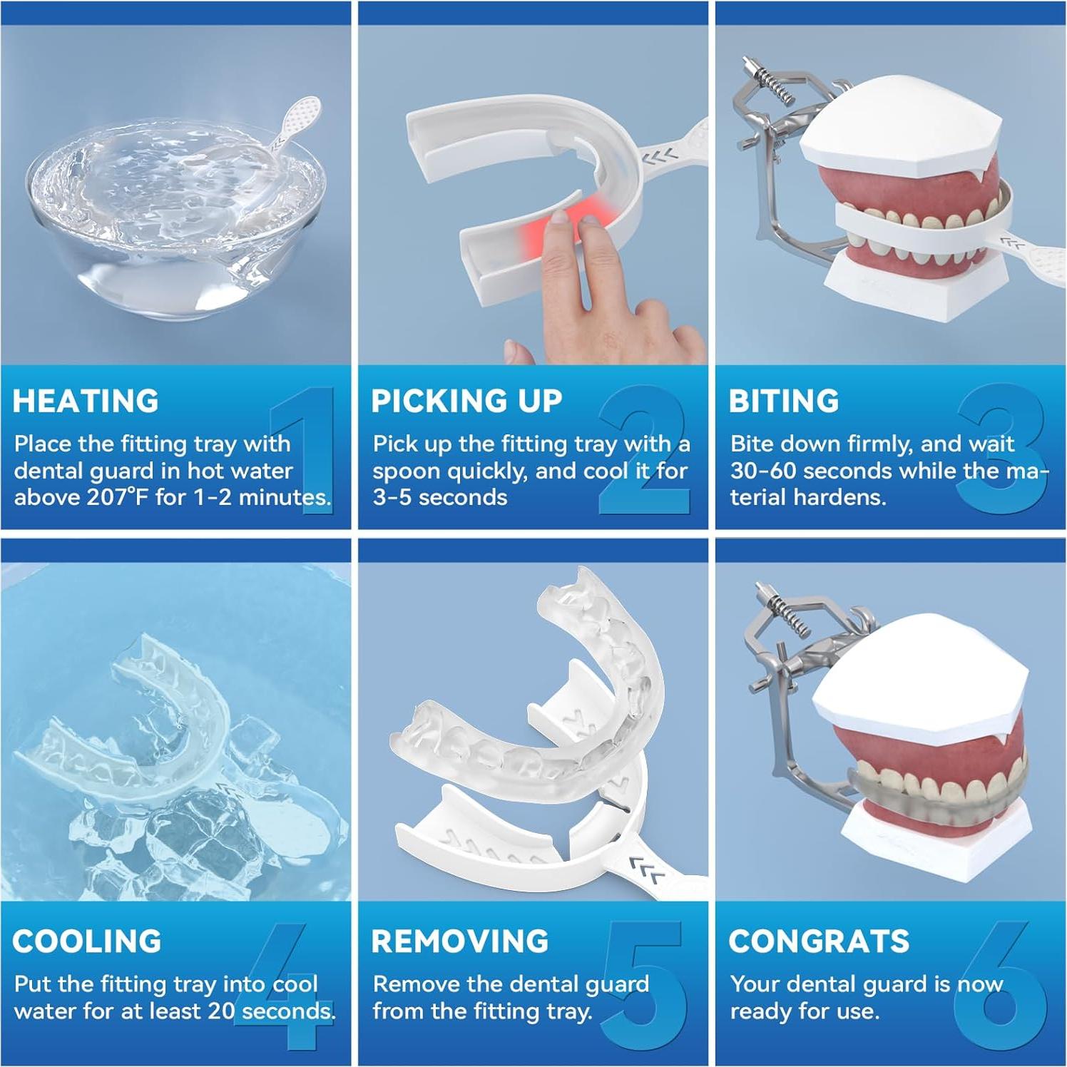 Upgraded Mouth Guards for Grinding Teeth at Night, 4 Pack,Standard Size, Professional Night Guard with Fitting Tray, Comfortable Mouth Guard for Clenching Teeth at Night