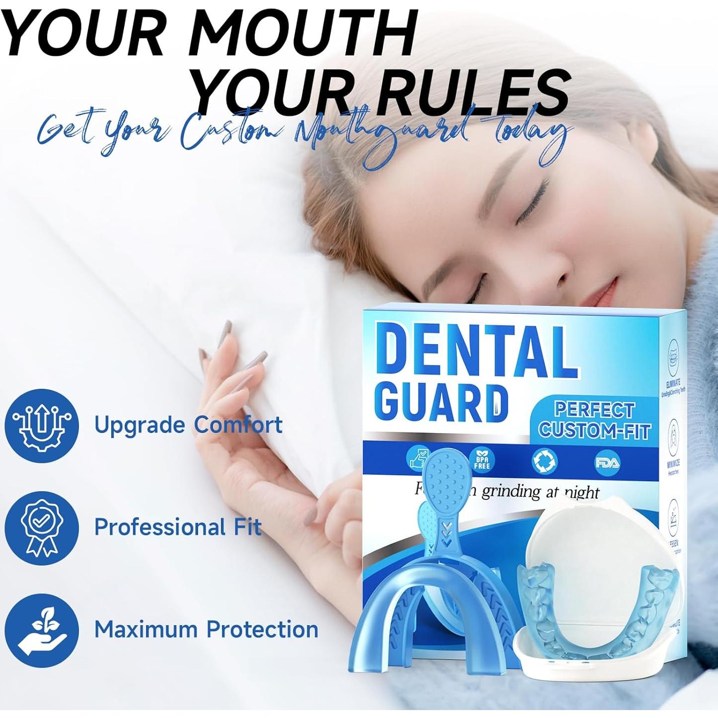 Upgraded Mouth Guards for Grinding Teeth at Night, 4 Pack,Standard Size, Professional Night Guard with Fitting Tray, Comfortable Mouth Guard for Clenching Teeth at Night