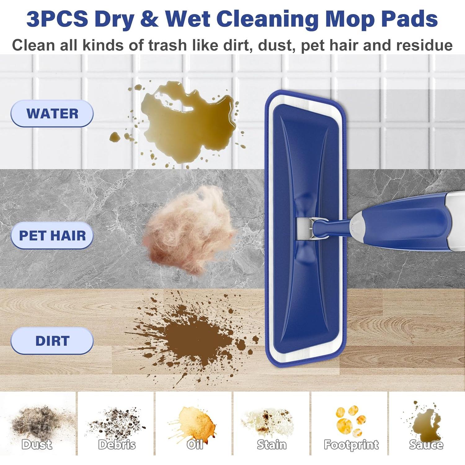 Microfiber Spray Mop for Floors Cleaning: Wet Dry Hardwood Floor Mops with 3 Washable Pads for Swiffer Powermop - Flat Mop with Sprayer for Tile Wood Laminate Vinyl Marble Floor