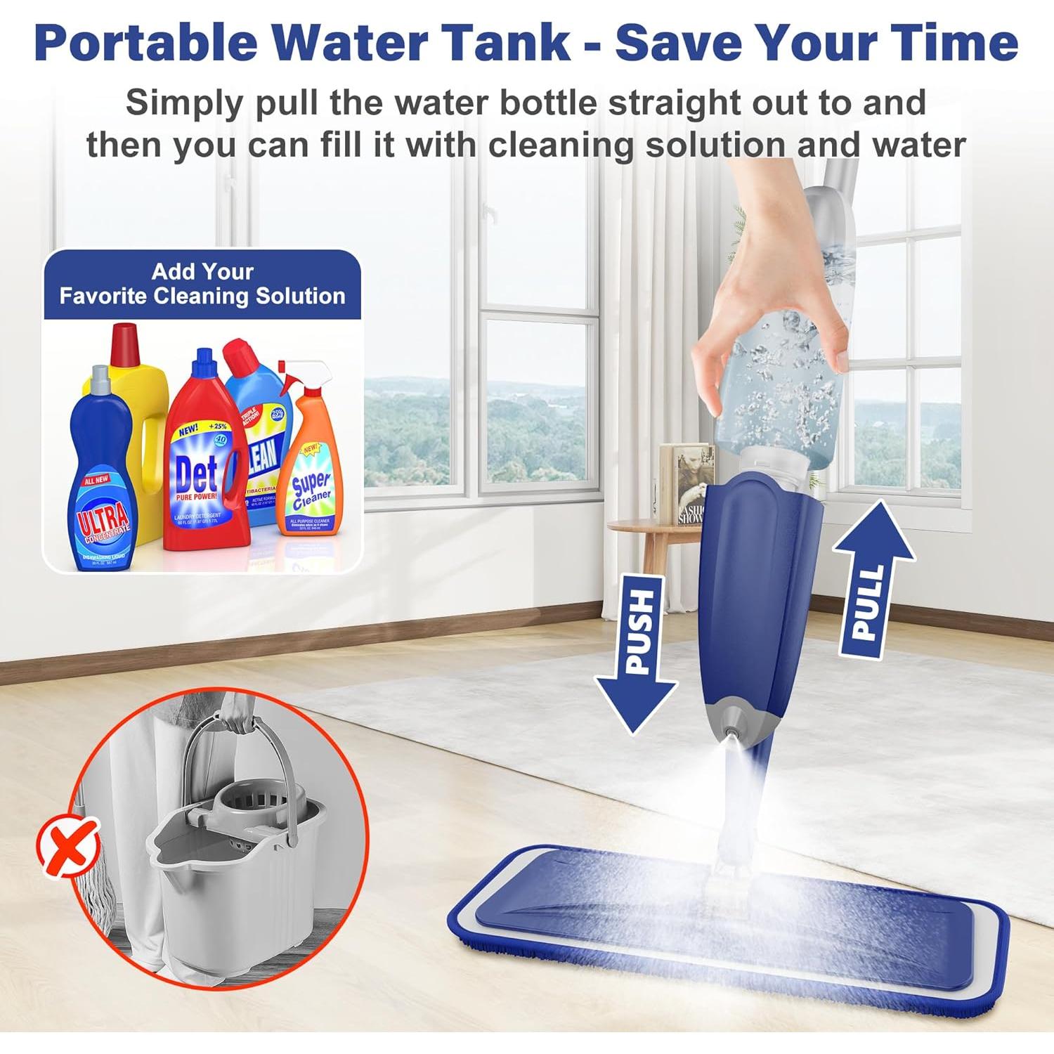 Microfiber Spray Mop for Floors Cleaning: Wet Dry Hardwood Floor Mops with 3 Washable Pads for Swiffer Powermop - Flat Mop with Sprayer for Tile Wood Laminate Vinyl Marble Floor