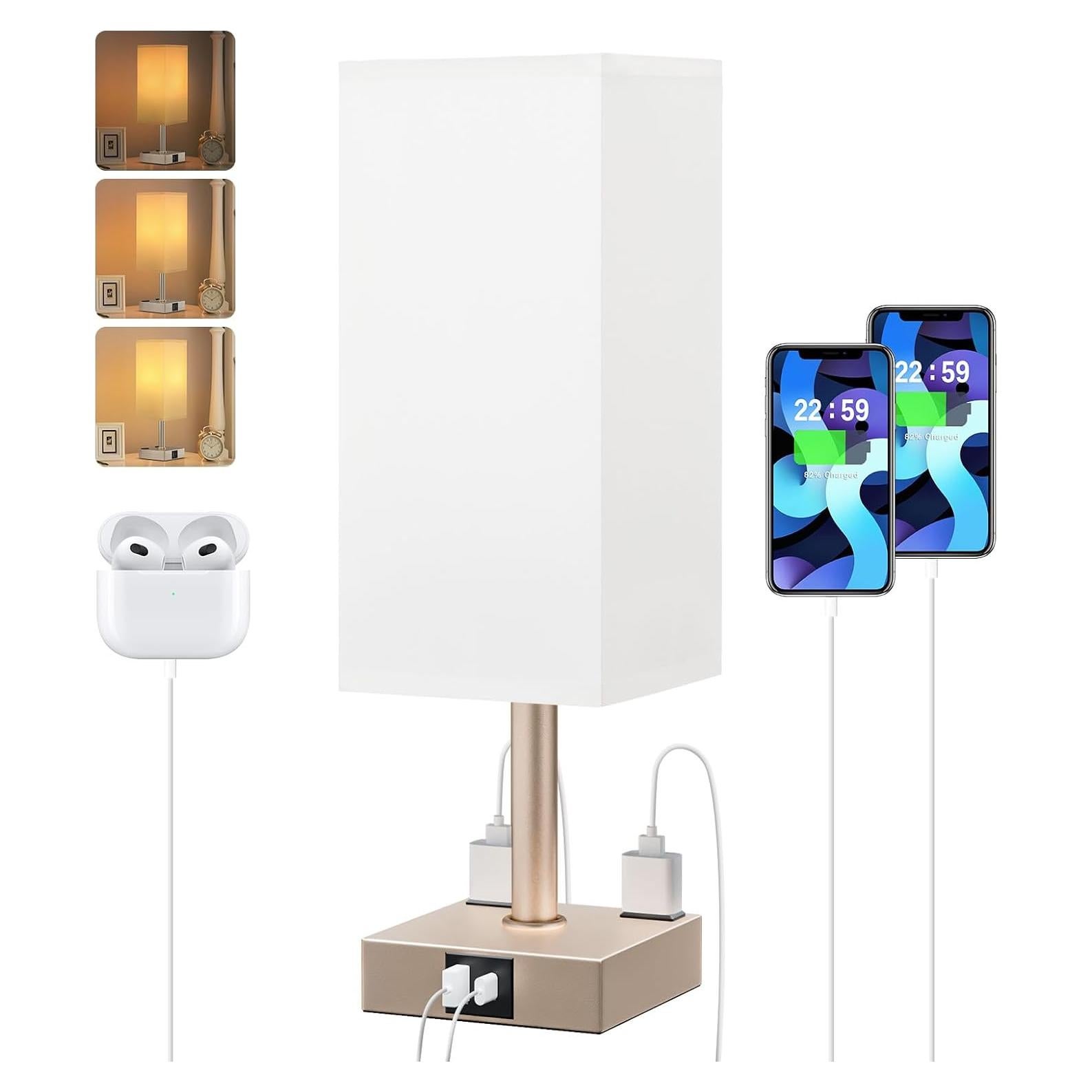 Lámpara de Mesa Táctil Aooshine Blanca y Dorada con USB