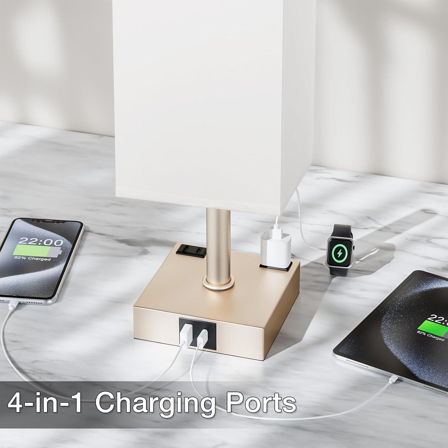 Lámpara de Mesa Táctil Aooshine Blanca y Dorada con USB