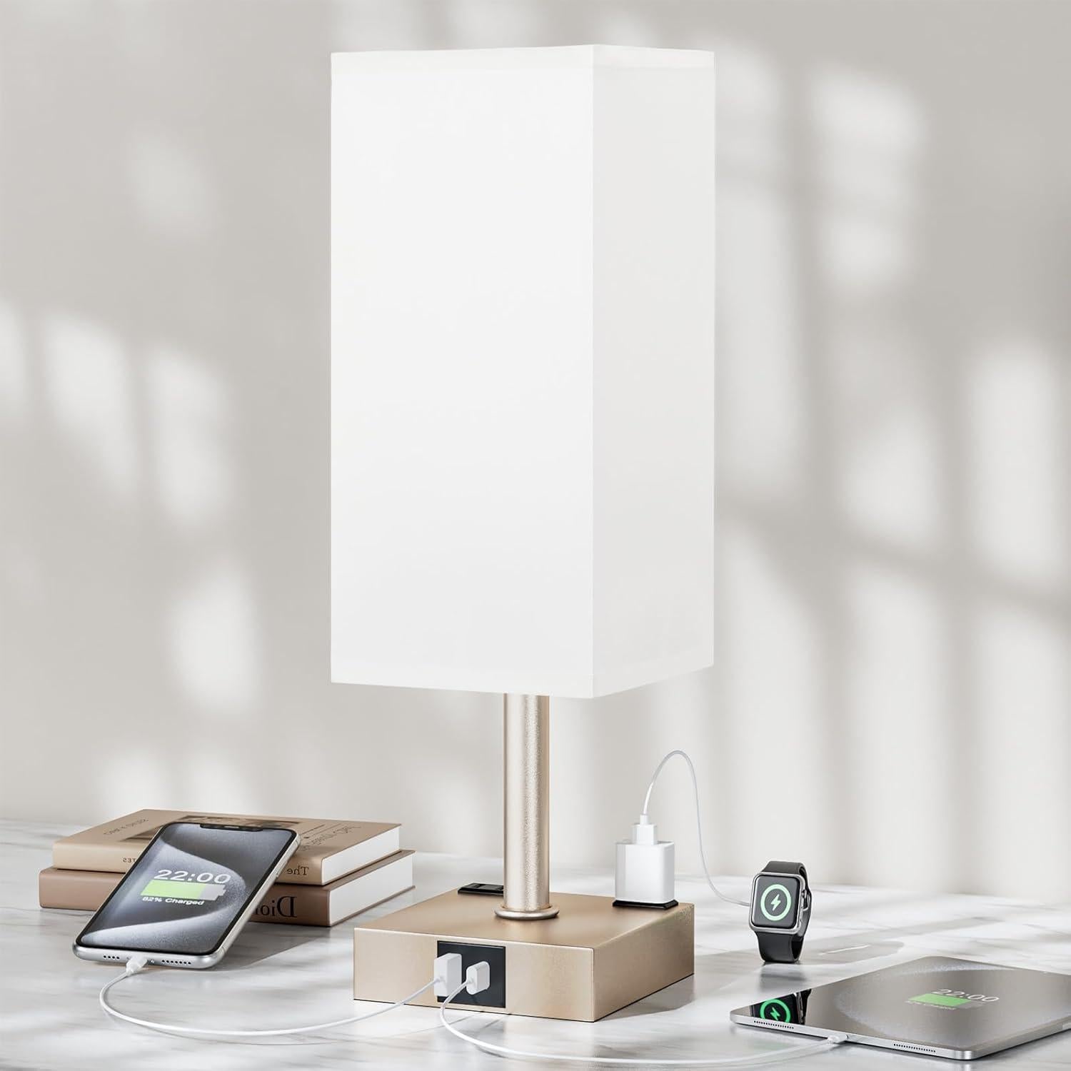 Lámpara de Mesa Táctil Aooshine Blanca y Dorada con USB