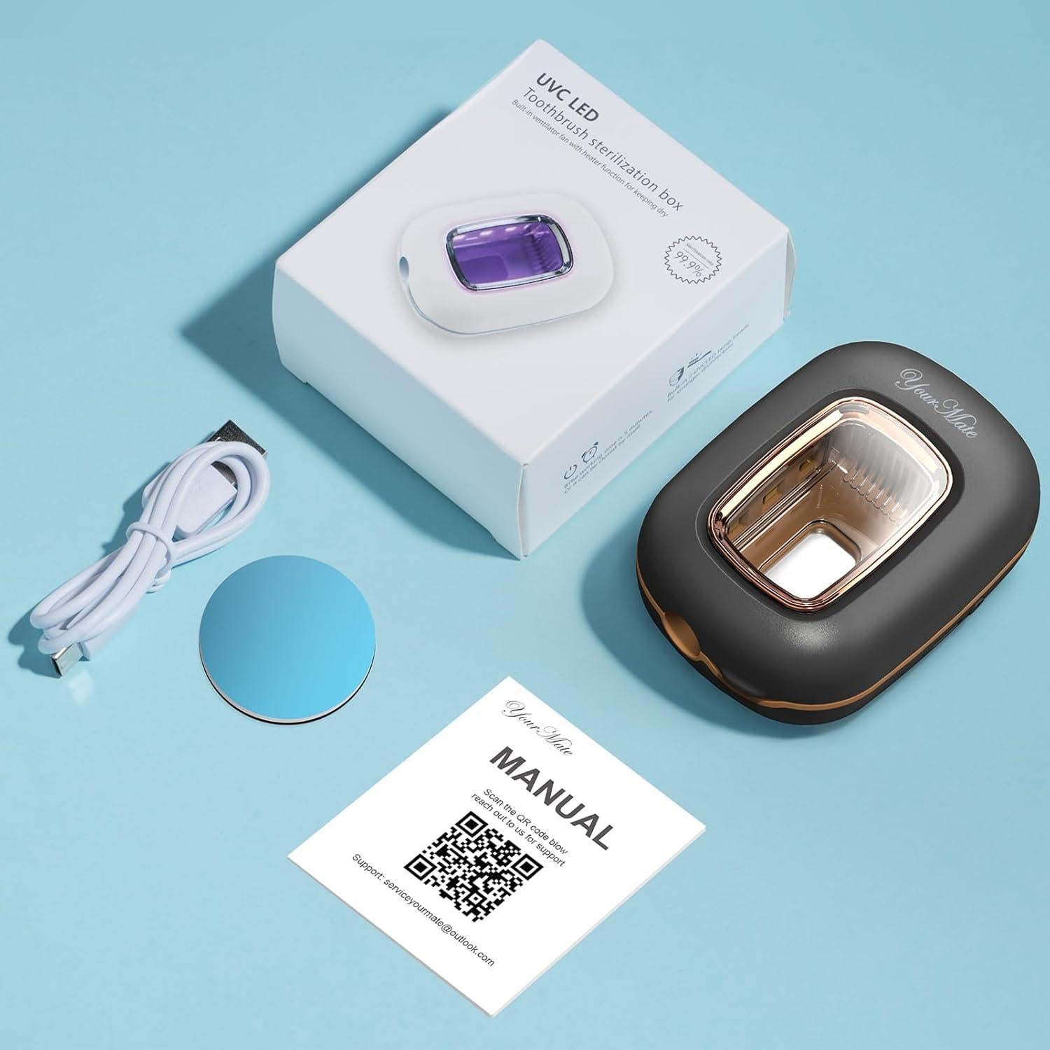 Estuche Desinfectante UVC YourMate para Cepillos de Dientes Negro