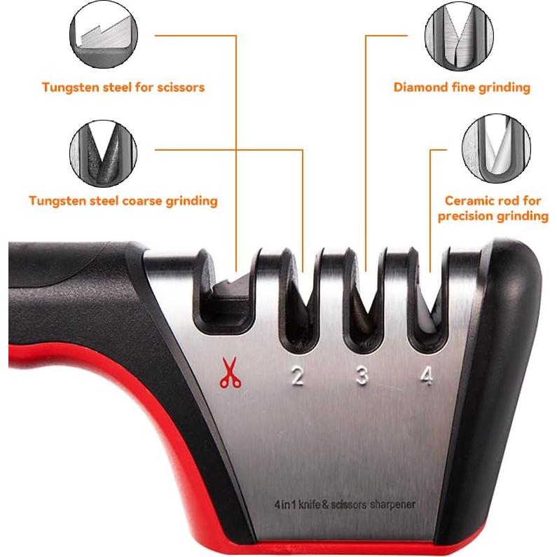 Afilador de cuchillos 4-en-1 Brigii SST01, negro y rojo