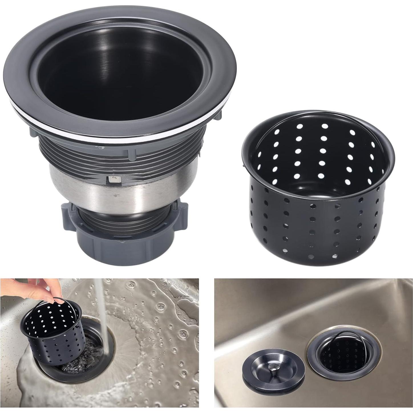 Ensamblaje de Desagüe de Fregadero KONE Acero Inoxidable Negro 11.3x9.8cm