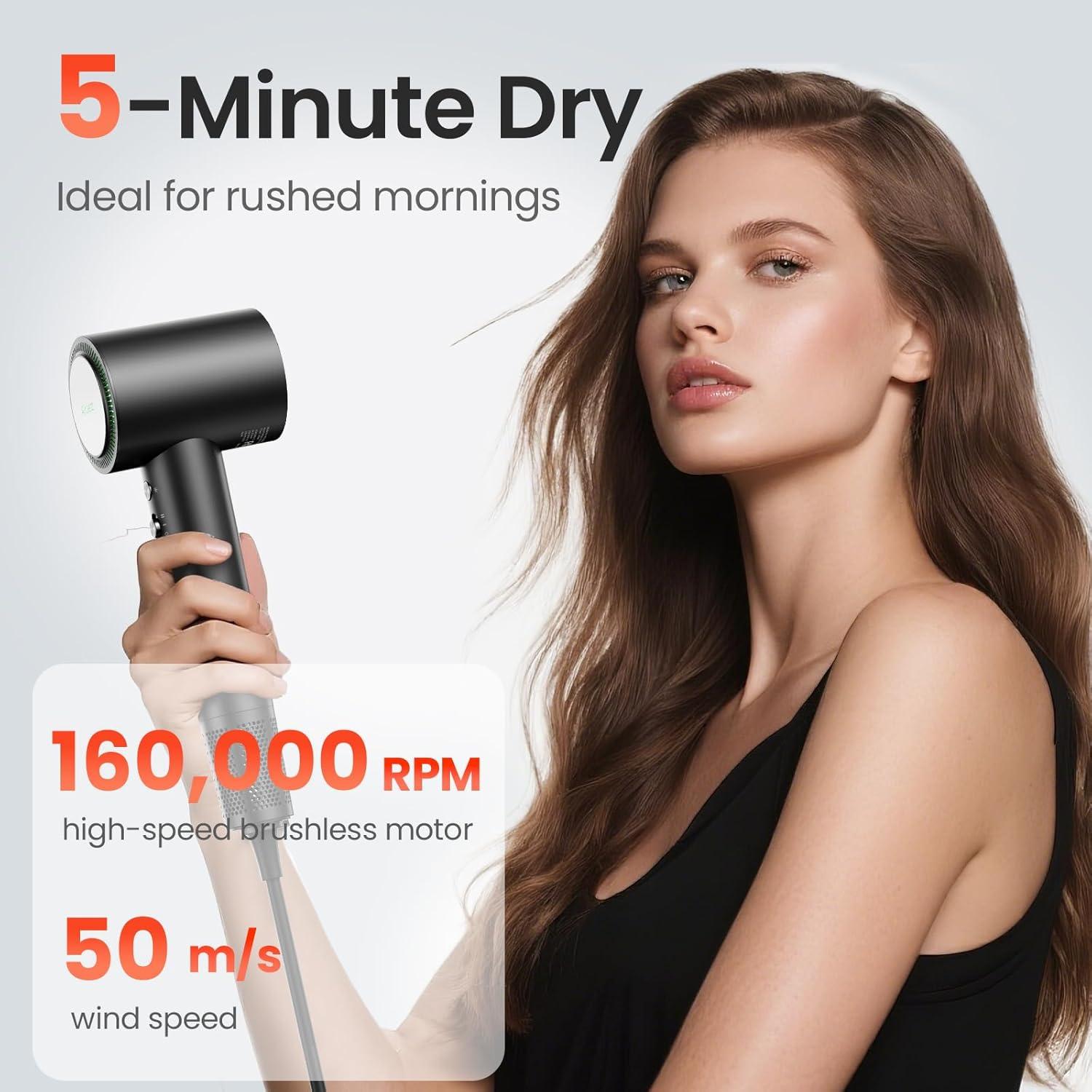 Secador de Pelo Iónico AirJetz 160,000 RPM Negro 4 Temperaturas