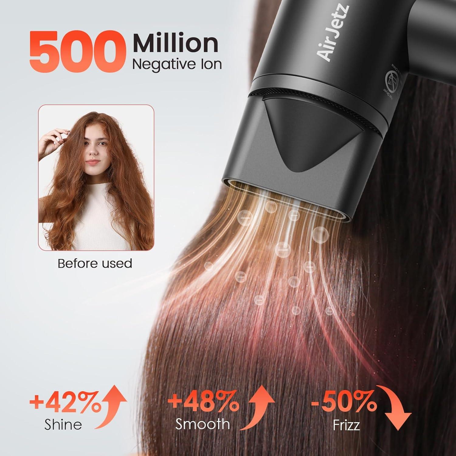 Secador de Pelo Iónico AirJetz 160,000 RPM Negro 4 Temperaturas