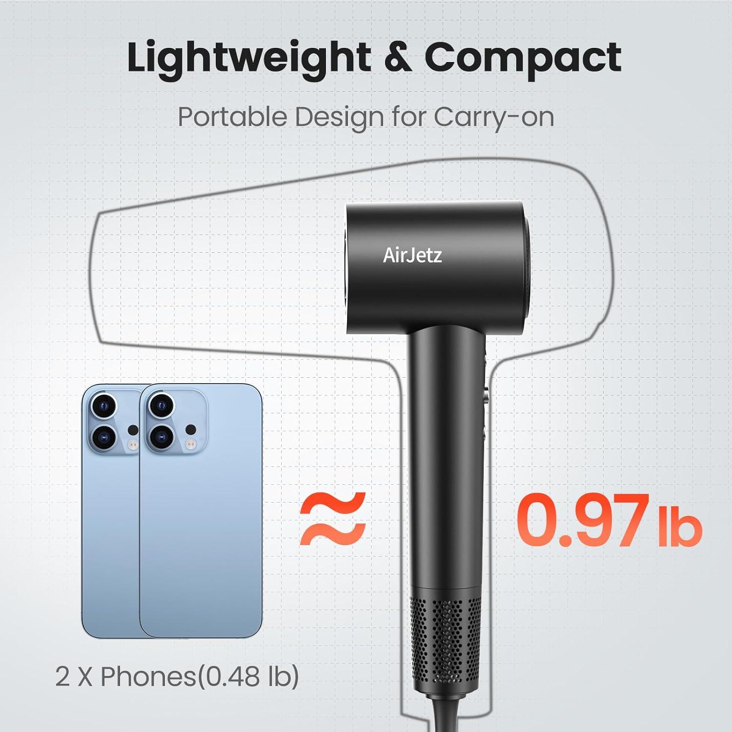 Secador de Pelo Iónico AirJetz 160,000 RPM Negro 4 Temperaturas