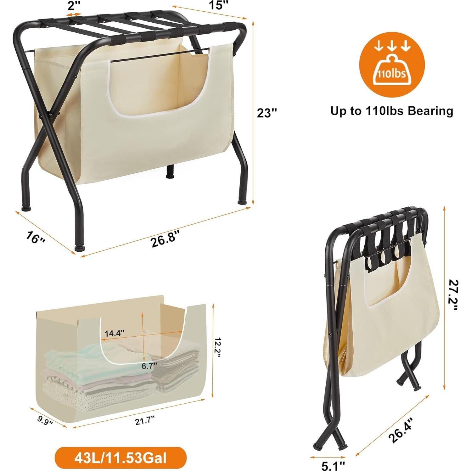 Soporte de Equipaje Plegable ELYKEN 2 Pack 110LBS Negro