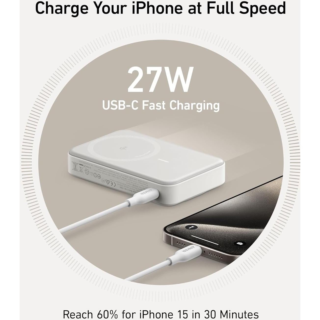 Banco de Poder Anker MagGo 10,000mAh Cargador Inalámbrico 15W