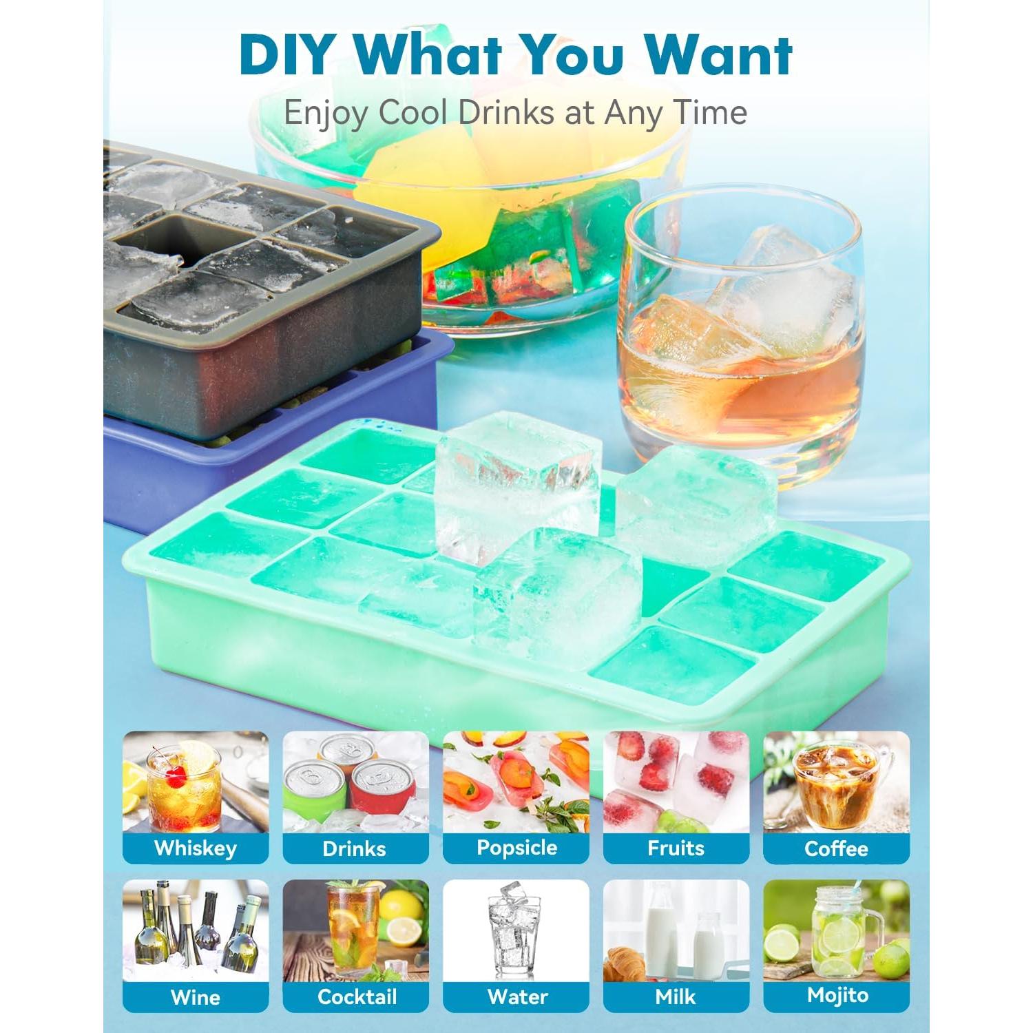 Bandejas de Hielo de Silicona ZDPMK 2 Piezas Cuadradas 15 Cubos