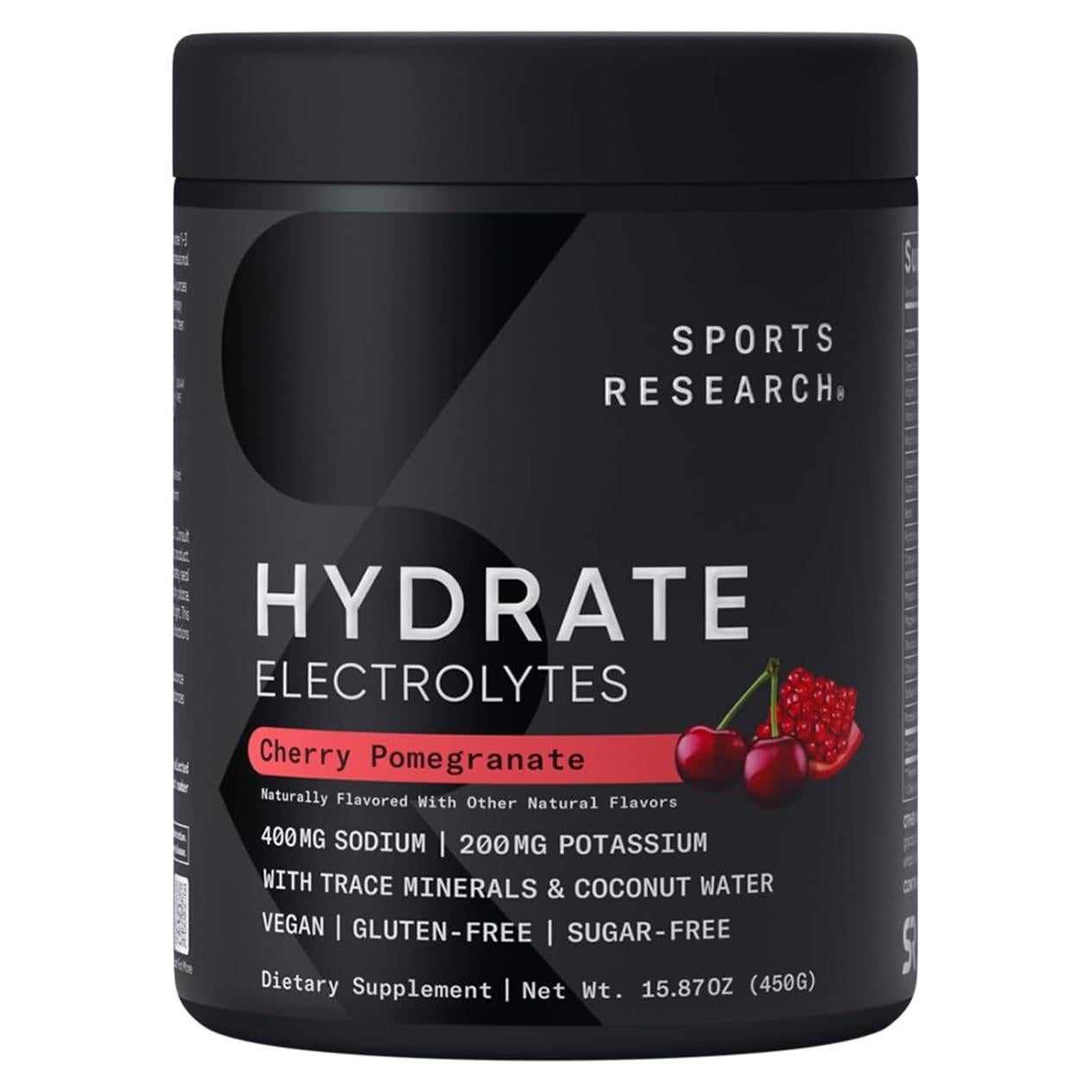 Polvo de Electrolitos Hydrate Sports Research - Cereza Granada - 90 Porciones
