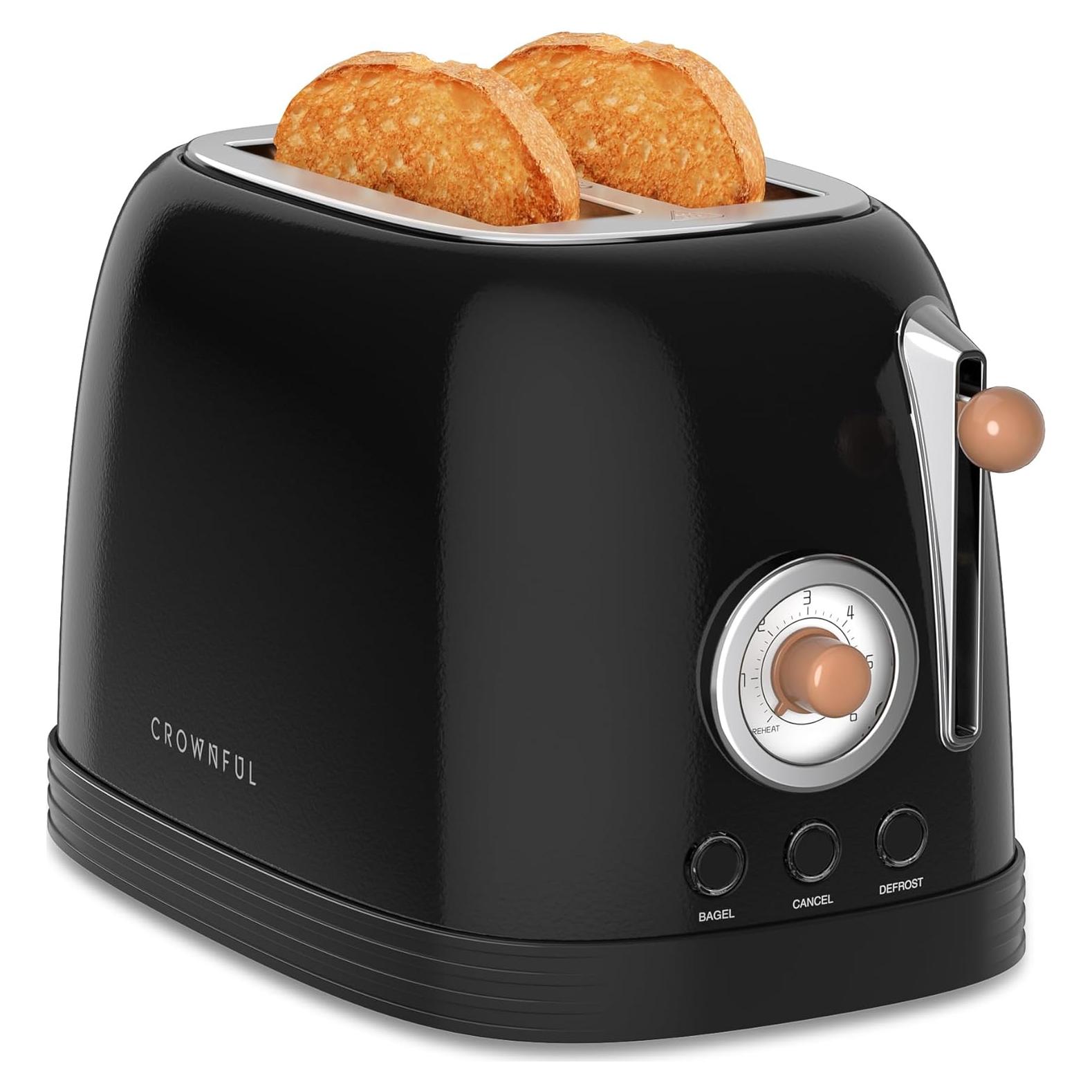 Tostadora CROWNFUL 2 Rebanadas Acero Inoxidable Negra 825W