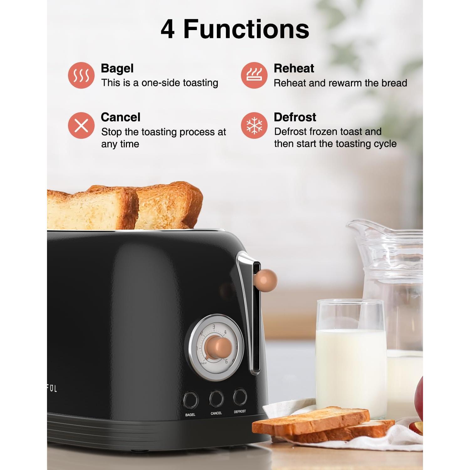 Tostadora CROWNFUL 2 Rebanadas Acero Inoxidable Negra 825W