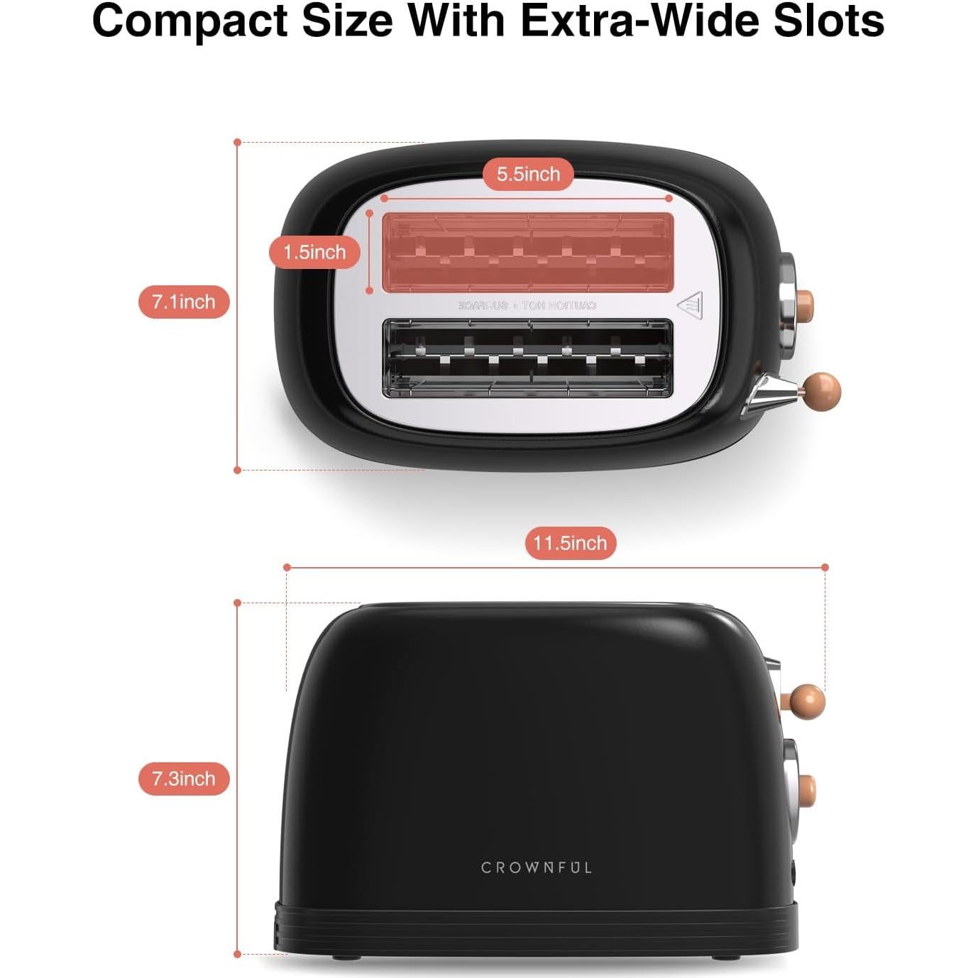 Tostadora CROWNFUL 2 Rebanadas Acero Inoxidable Negra 825W
