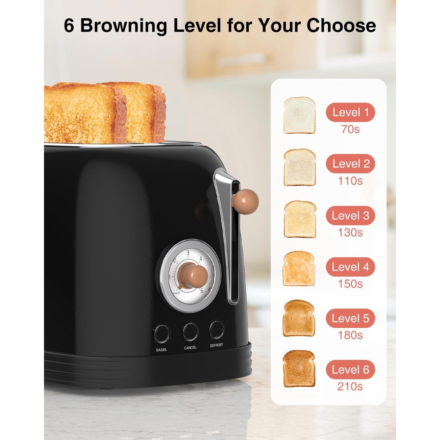 Tostadora CROWNFUL 2 Rebanadas Acero Inoxidable Negra 825W