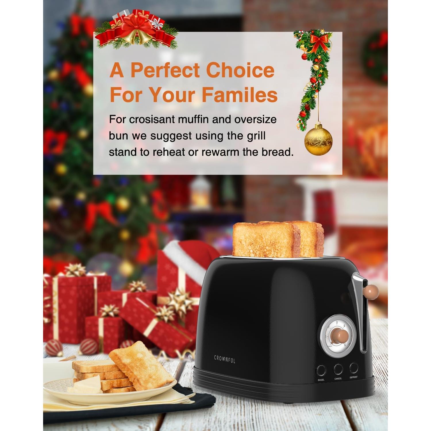 Tostadora CROWNFUL 2 Rebanadas Acero Inoxidable Negra 825W