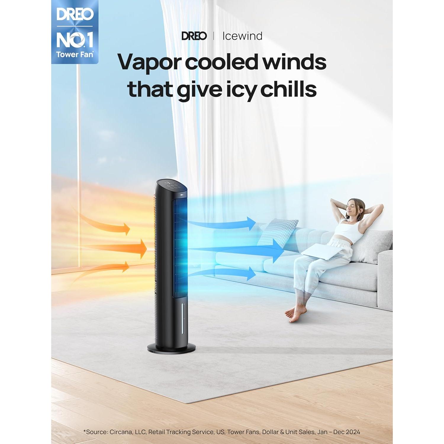 Ventilador Torre Dreo IceWind 55W Oscilante 80° Control Remoto