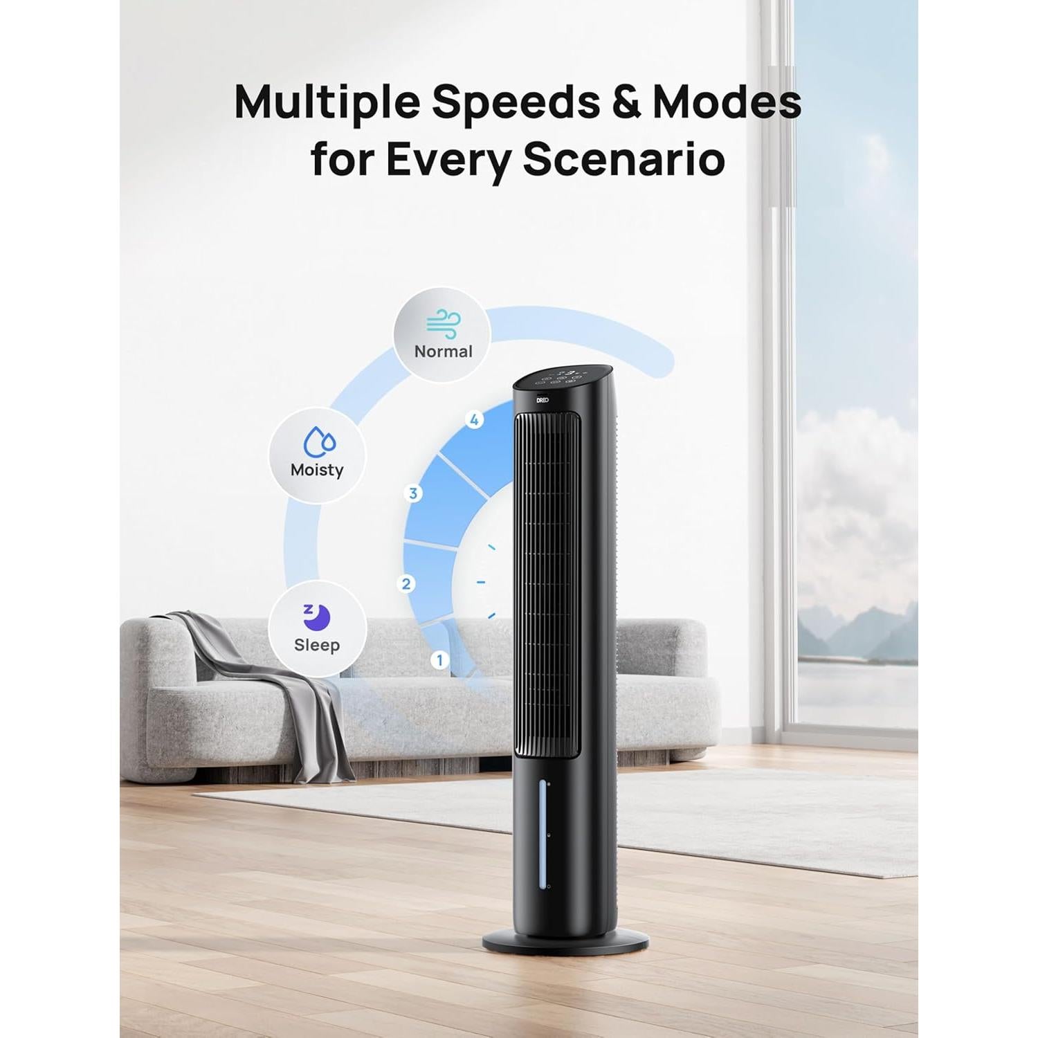 Ventilador Torre Dreo IceWind 55W Oscilante 80° Control Remoto