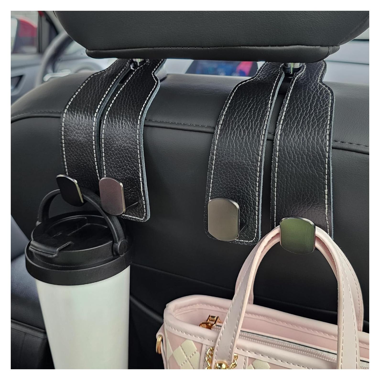 Ganchos de Almacenamiento para Asiento de Coche ALEACAR - 2 Piezas Cuero Negro