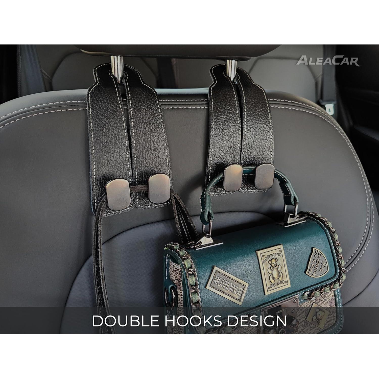 Ganchos de Almacenamiento para Asiento de Coche ALEACAR - 2 Piezas Cuero Negro