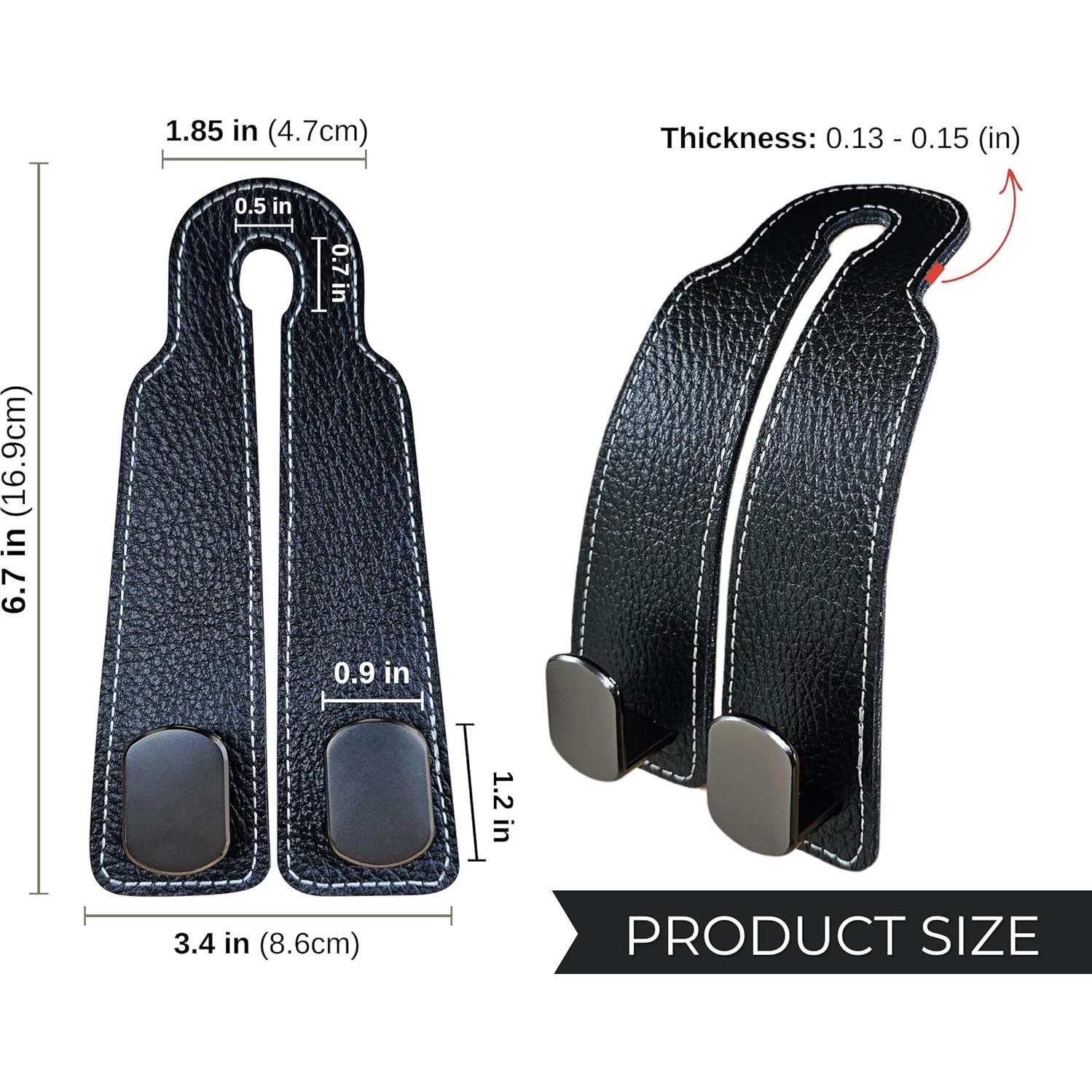 Ganchos de Almacenamiento para Asiento de Coche ALEACAR - 2 Piezas Cuero Negro