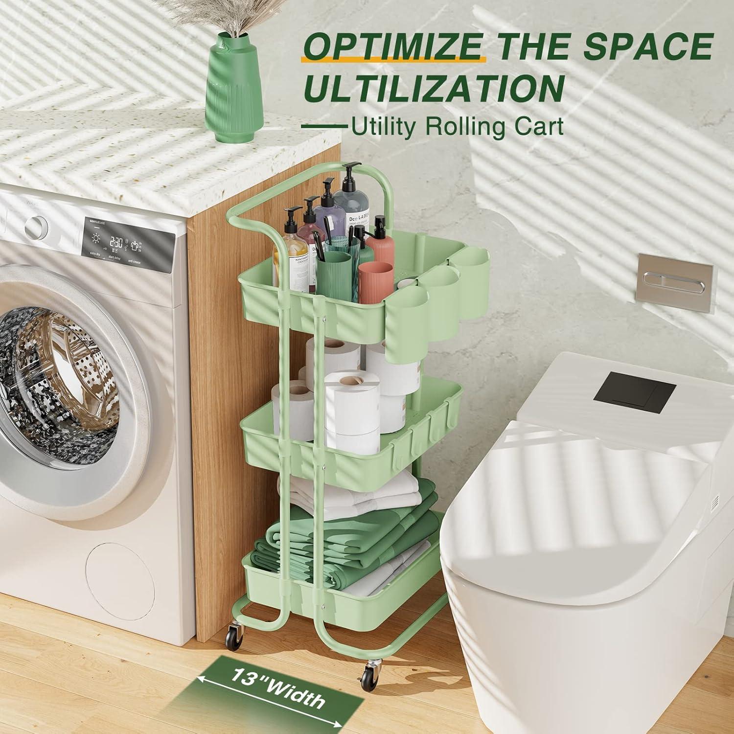 Carro de Utilidad Móvil LEHOM 3 Niveles Verde con Ganchos