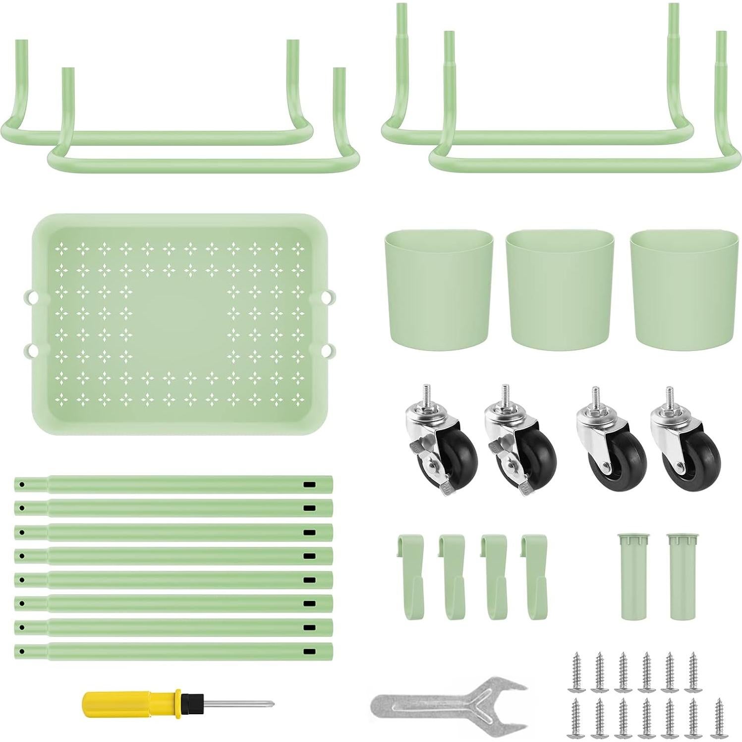 Carro de Utilidad Móvil LEHOM 3 Niveles Verde con Ganchos