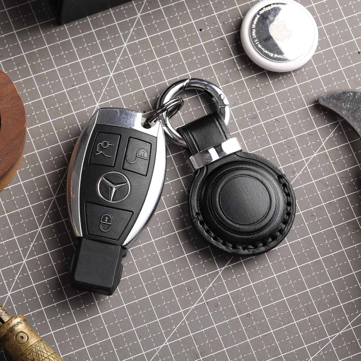 Soporte de llavero de cuero Jayanes para AirTag - Negro