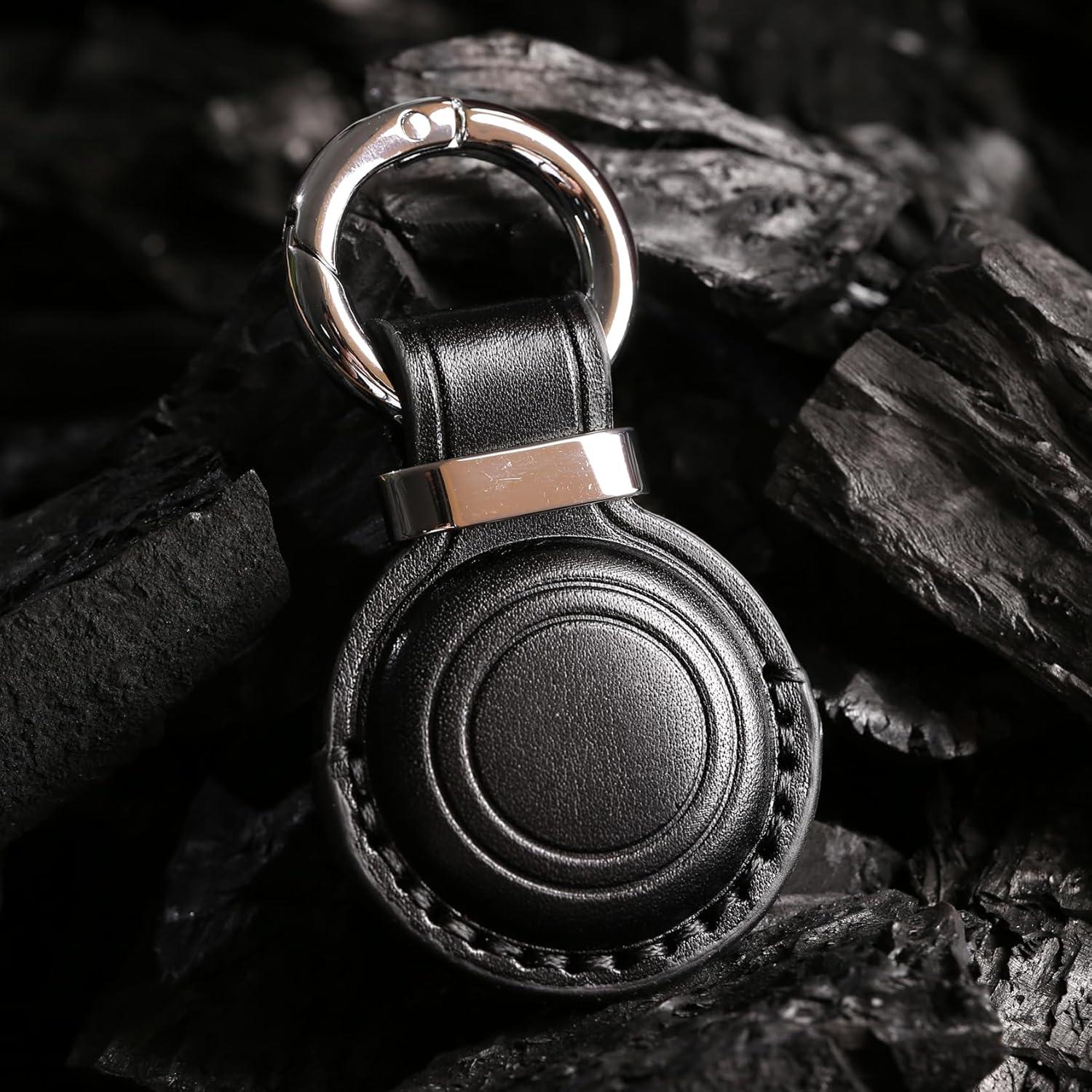 Soporte de llavero de cuero Jayanes para AirTag - Negro