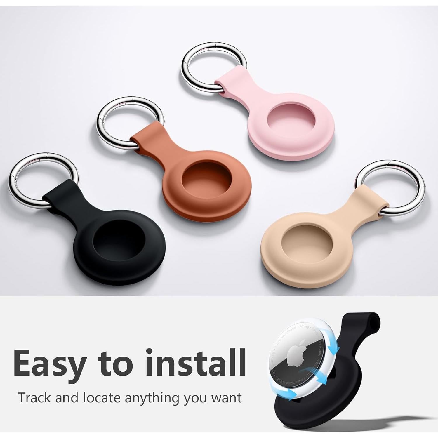 Lerobo 4 Fundas Silicona para AirTag con Llavero Metal