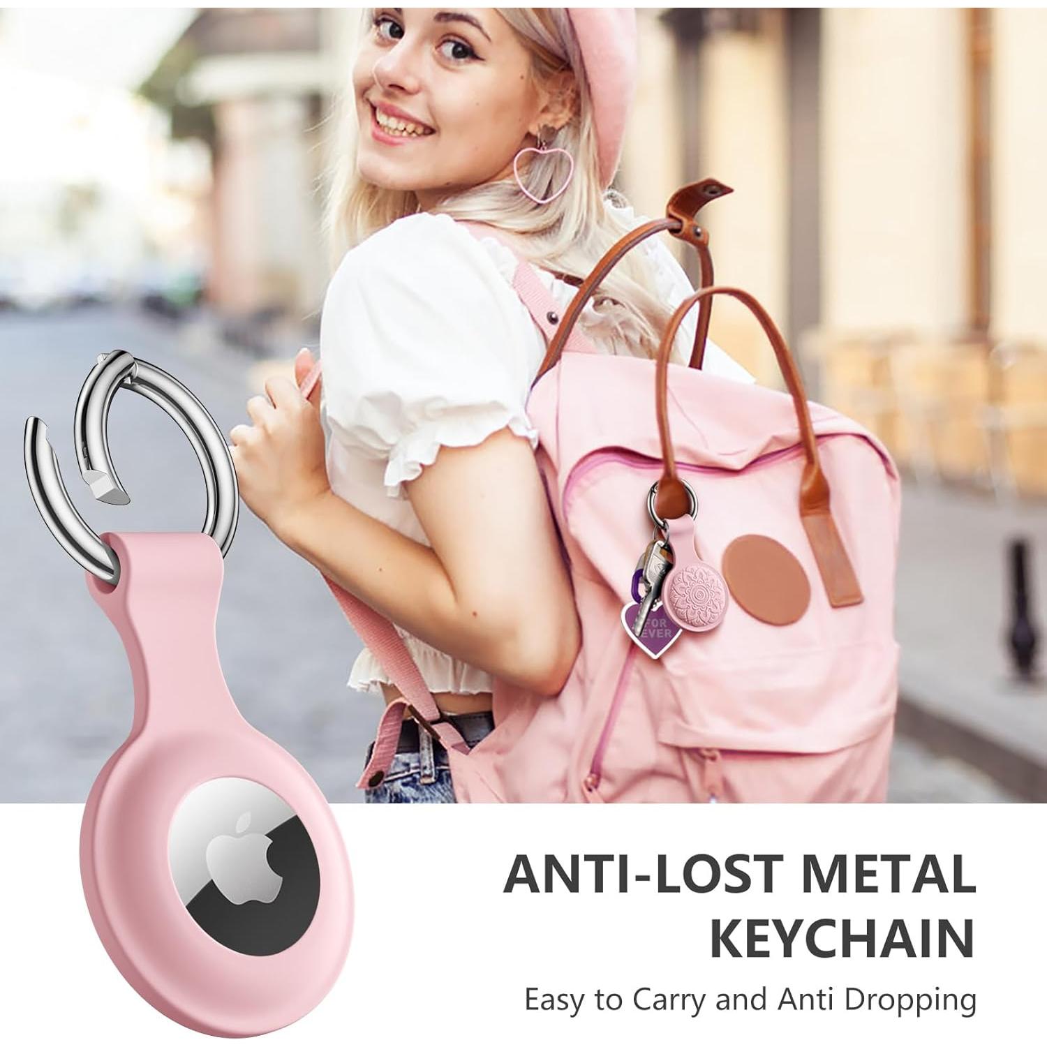 Lerobo 4 Fundas Silicona para AirTag con Llavero Metal