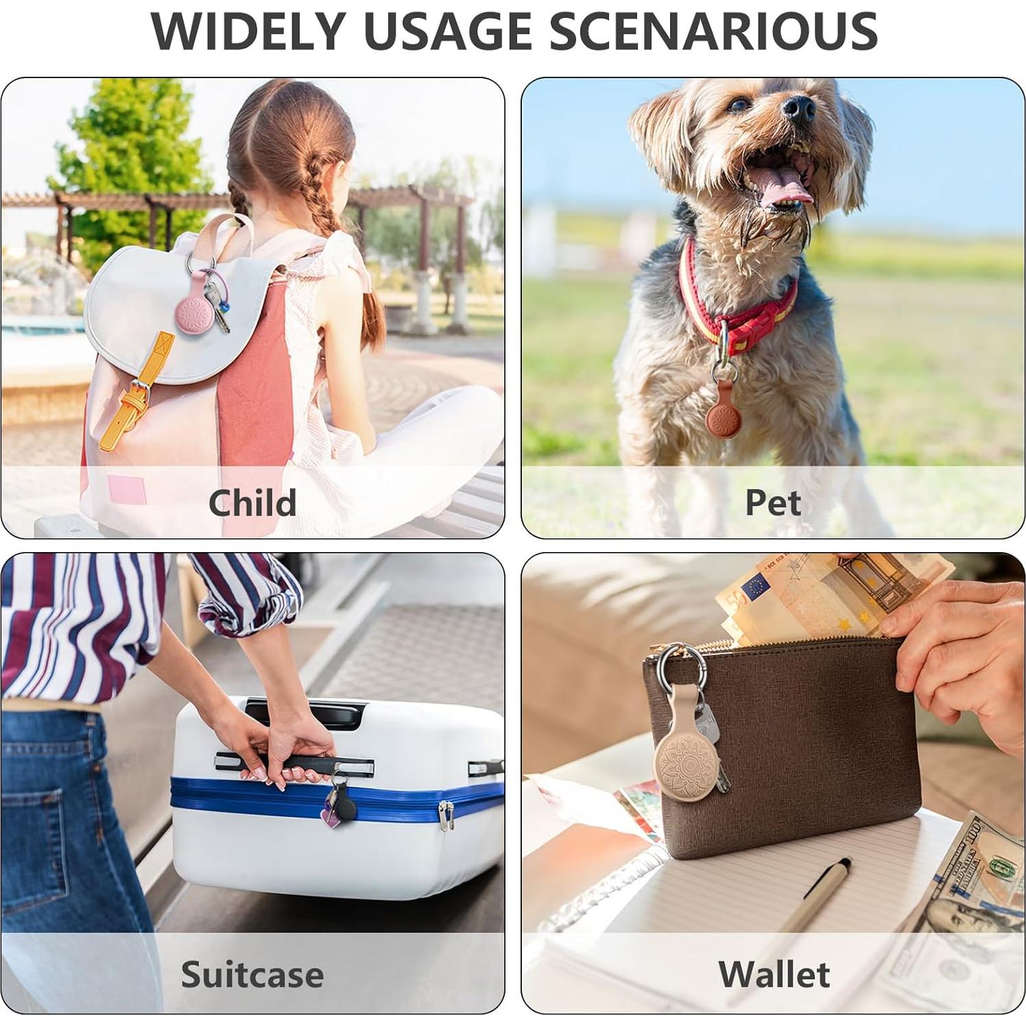 Lerobo 4 Fundas Silicona para AirTag con Llavero Metal