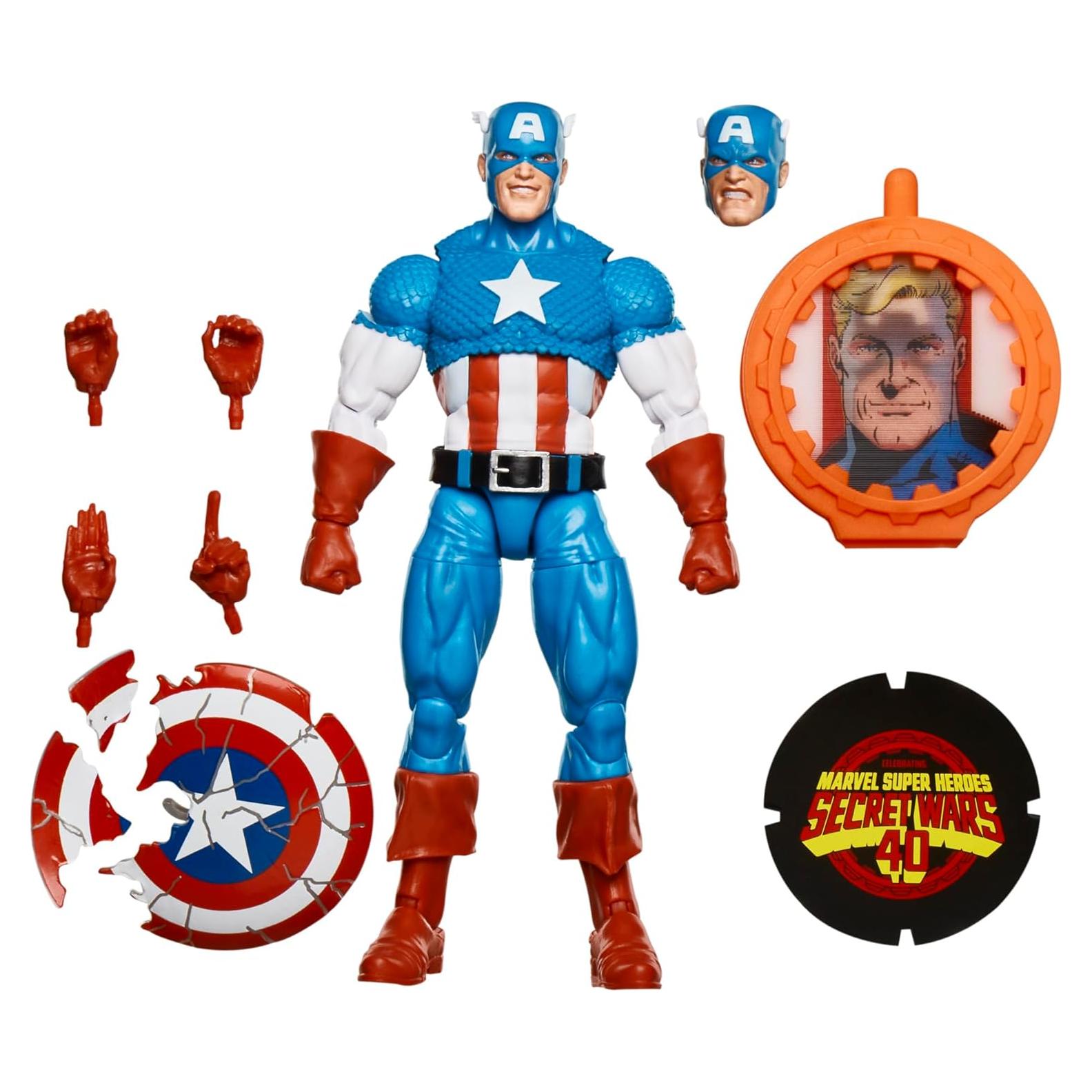 Legends Series Captain America, Avengers Retro Marvel Comics Secret Wars Collectible 6 Inch Action Figure with Shield