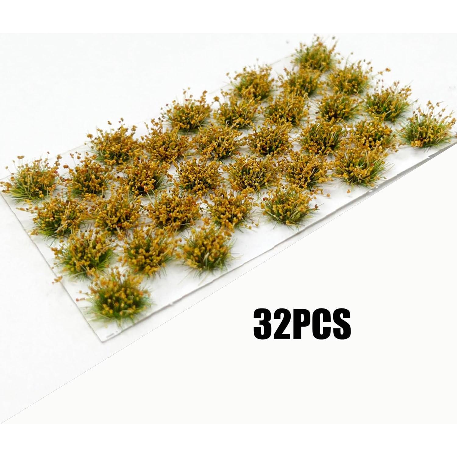 Cayway 128 PCS Miniature Colorful Wild Flower Cluster, 4 Color Static Grass Tufts for DIY Model Train Landscape, Railroad Scenery, Grass Tufts Flower