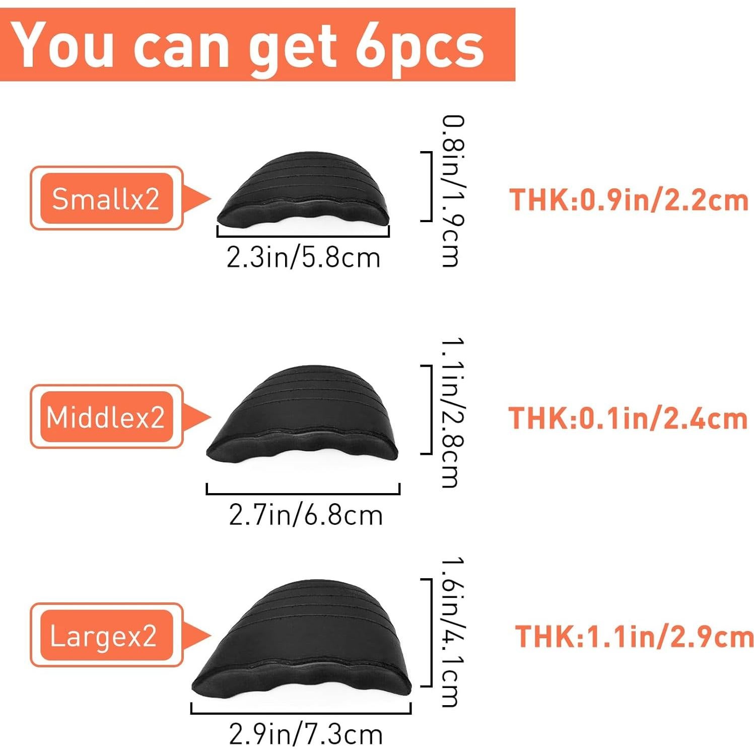 Rellenos para Zapatos UamGlsob - 3 Pares Ajustables Negros