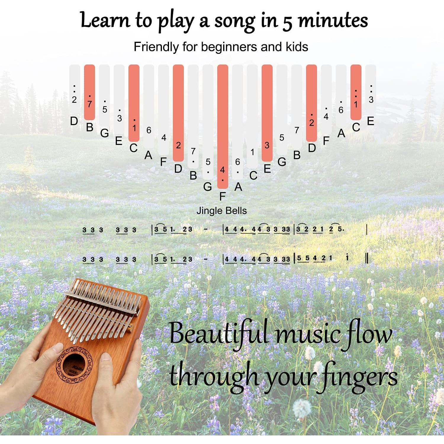 Kalimba YUNDIE 17 Teclas Marrón con Martillo y Guía