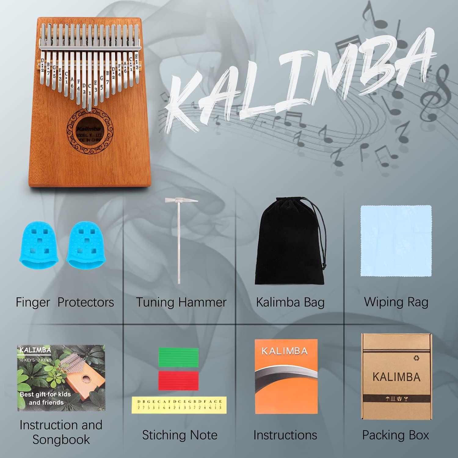 Kalimba YUNDIE 17 Teclas Marrón con Martillo y Guía